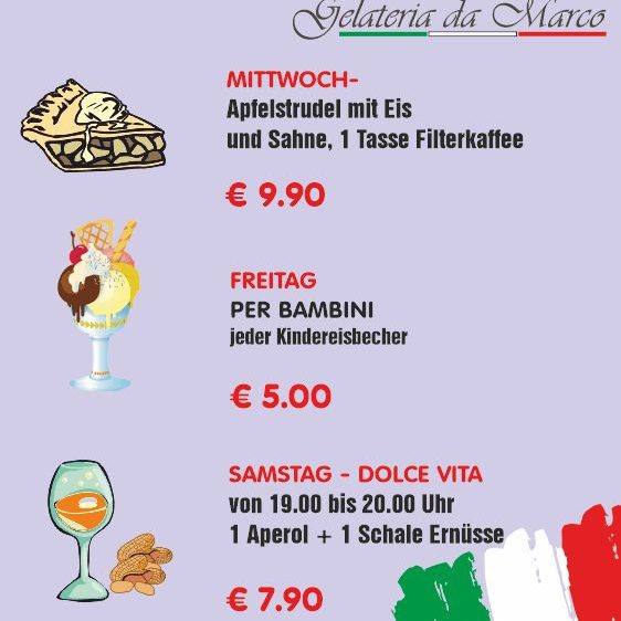 Sommer specials Bunte Wandmalerei mit dem Schriftzug „Es ist Eiszeit!“ und verschiedenen Eiskugeln.